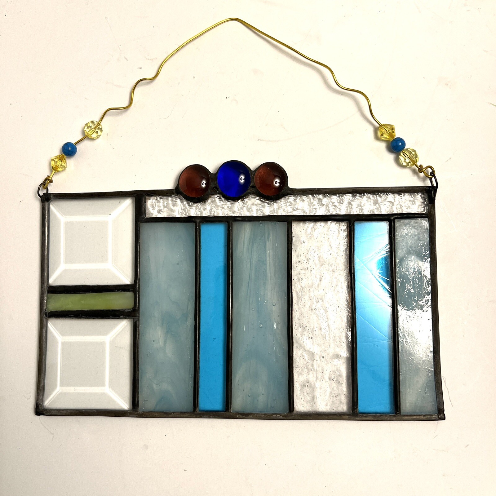 Stained Glass Suncatcher Blues Crystal Bevels 8'x4.5