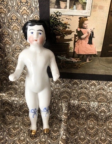 ANTIQUE GERMAN FROZEN CHARLOTTE PORCELAIN DOLL C1860s