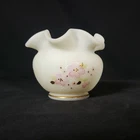 Fenton Hand Painted by S. Stephens White Frosted Glass Ruffled Bowl