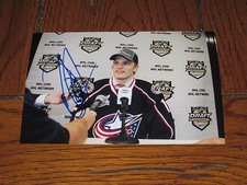 OSCAR DANSK AUTOGRAPHED BLUE JACKETS 4X6 PHOTO-BLUE JACKETS-FALCONS # 6