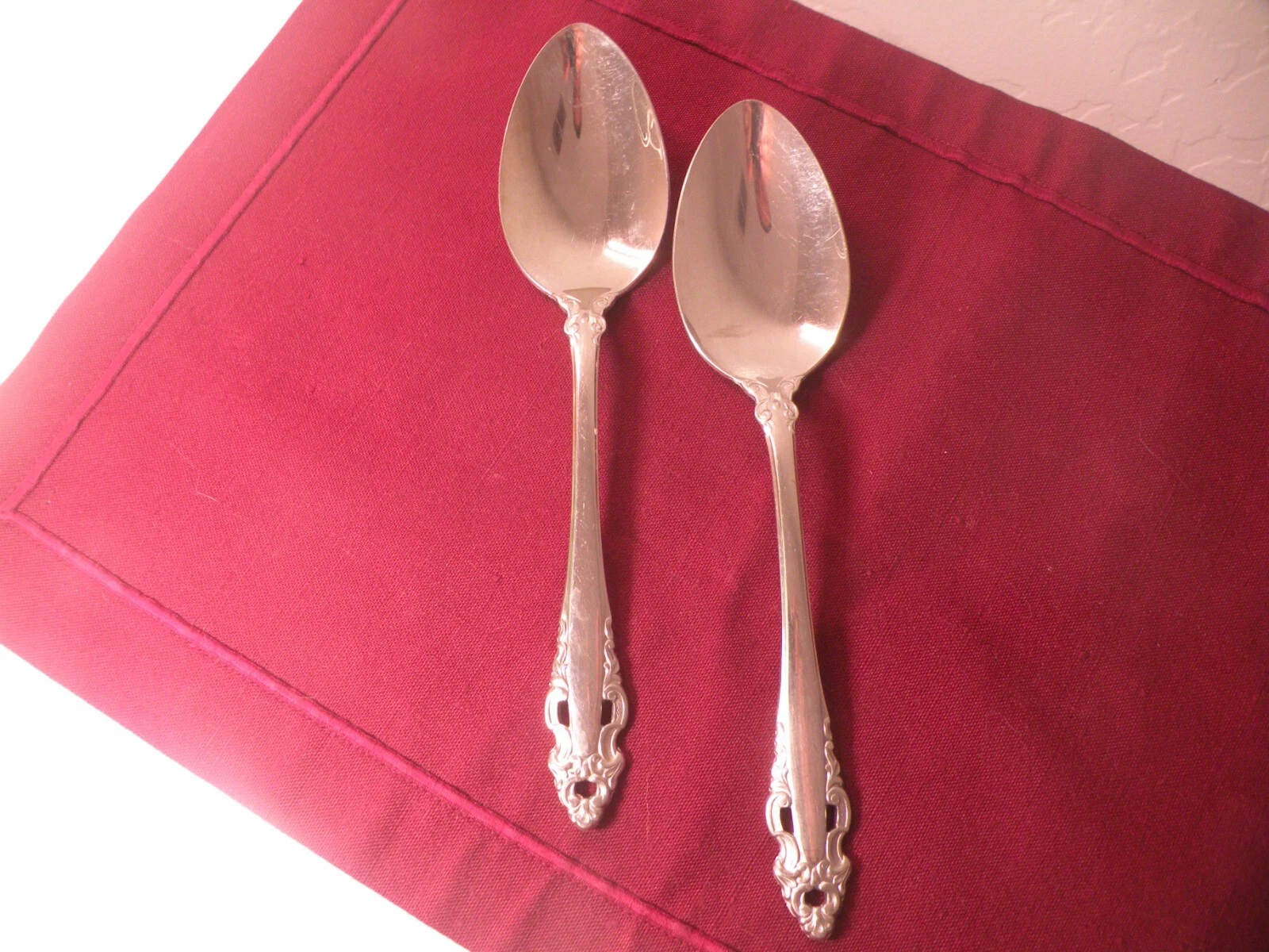 Set Of 2 Gorham PIERCED BAROQUE Stainless Steel Solid Serving Spoons 8 5/8"