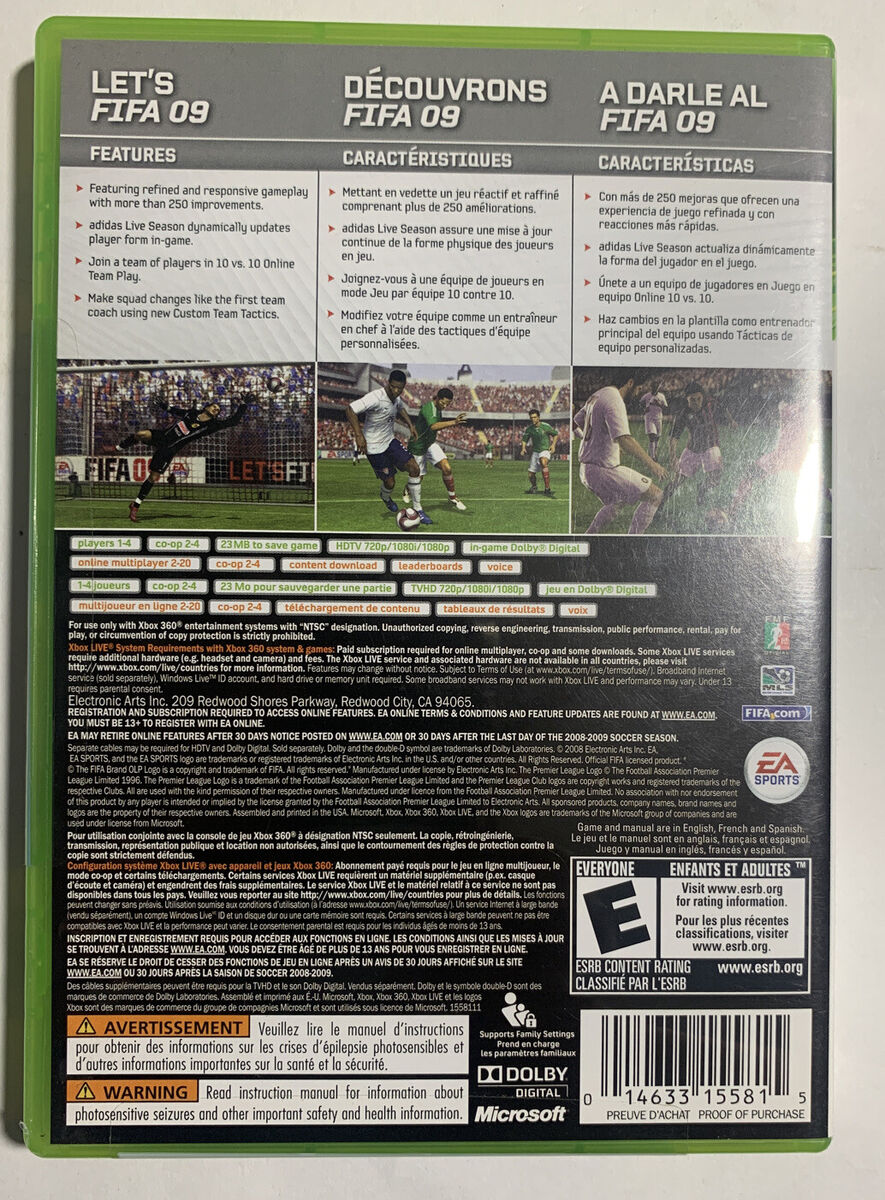 FIFA SOCCER 09 XBOX 360 XBOX LIVE GAME WITH CASE**