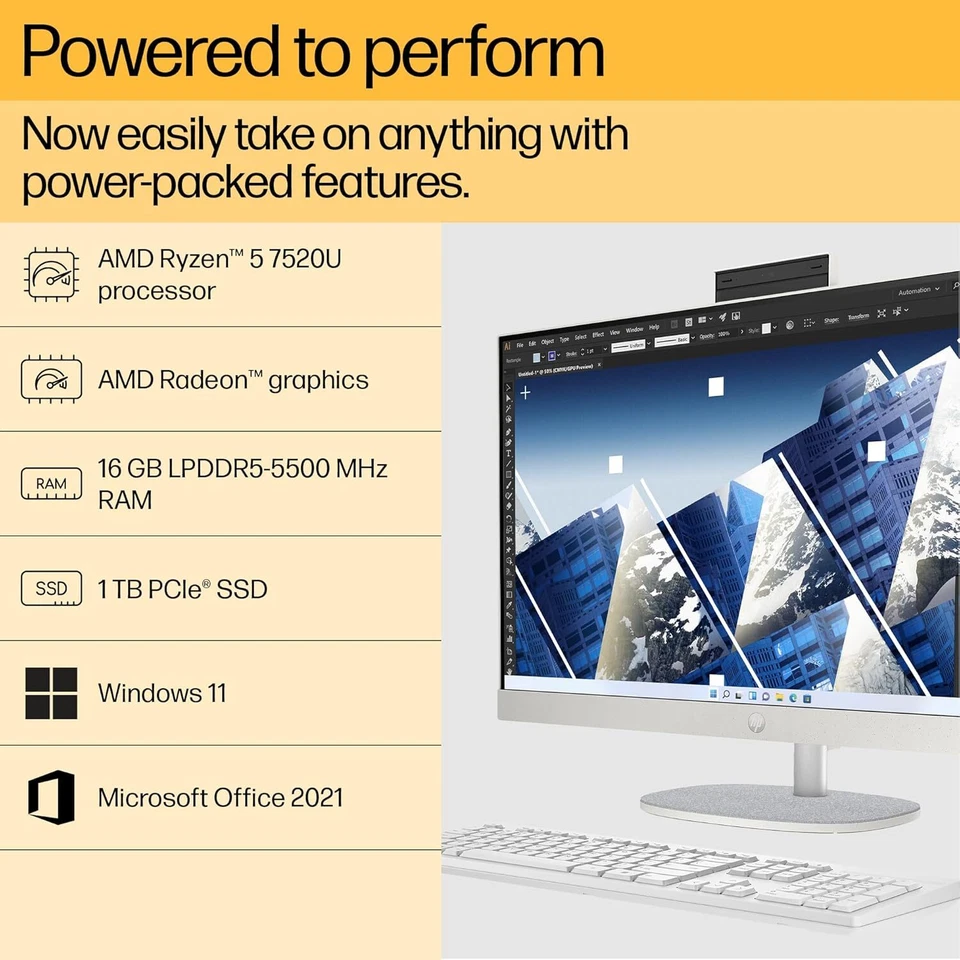 HP All-in-One PC Ryzen 5 7520U 27-inch(68.6cm) FHD IPS Display, 16GB LPDDR5 - Image 4 of 4