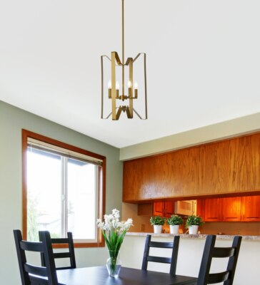Chandelier Light Fixture Brass Color Mid-century Modern Dining Room Bedroom