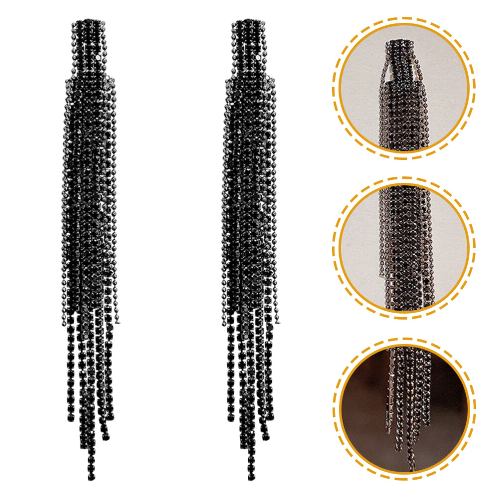 1 Pair Women’s Tassel Dangle Long Rhinestone Earrings for Elegant Style