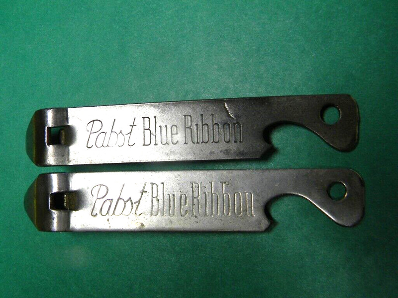 VINTAGE 2 DIFF. LOT PABST BLUE RIBBON BEER BOTTLE CAN OPENER MILWAUKEE WISCONSIN