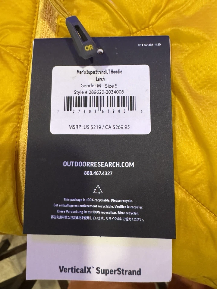 Outdoor Research Superstrand LT Sudadera con Capucha Hombre Chaqueta de Invierno, Amarillo Alerce, Pequeña Foto 2 de 4