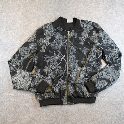 Vero Moda Jacket Womens Medium Black Floral Electra Full Zip Ribbed Bomber Coat