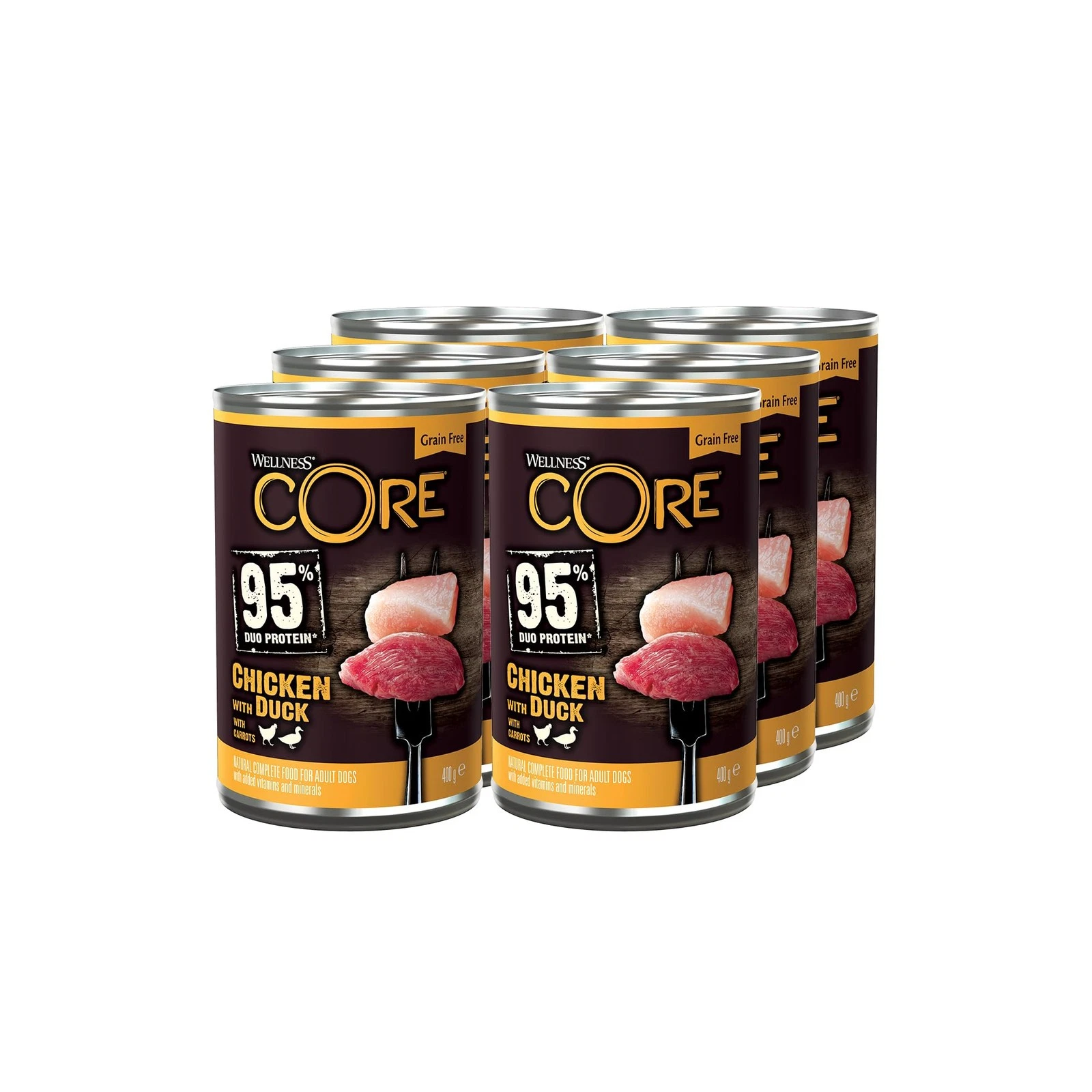 Wellness CORE 95% 6 x 400g, Chicken & Duck – Wet Dog Food, Chunky Paté for Ad...