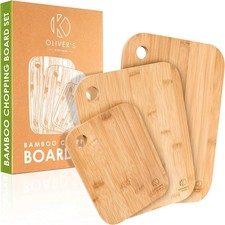 Wooden Chopping Boards Set of 3 - Wipe Clean Bamboo. Premium. Olivers Kitchen