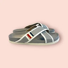 THOM BROWNE Criss Cross Luxury Leather Designer Sandal Slides Gray US10 $650