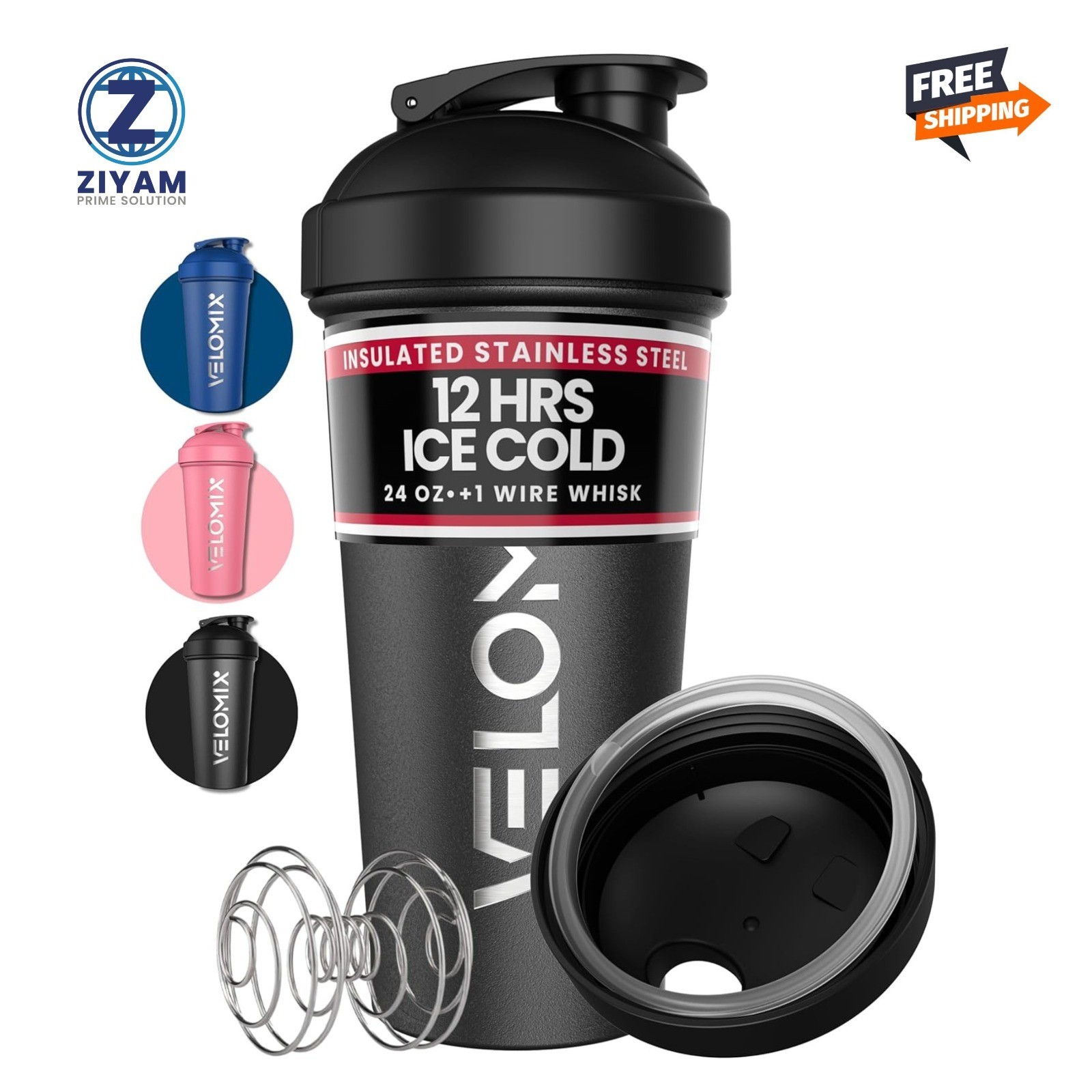 24 Oz Stainless Steel Shaker Bottle with Wire Whisk - Leakproof, No Clumps, Odor