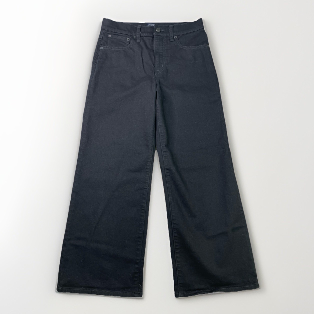 J. Crew Factory Jeans Women's 28 Black Wide Leg Cropped Slim Fit High Rise Denim