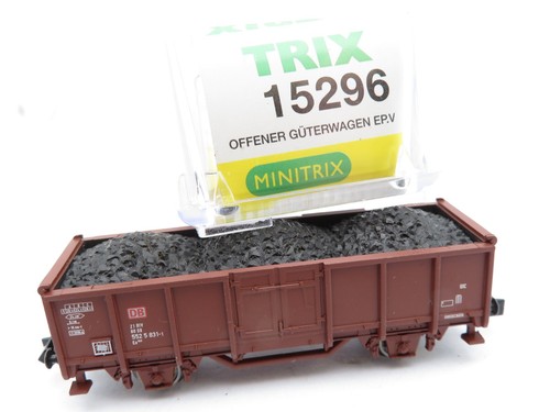 356N - Minitrix 15296 - Hochbordwagen braun DB AG mit Kohle - mit OVP | Condition: Gebraucht