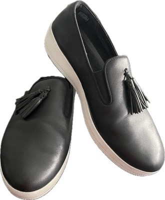 FitFlop Tassel Superskate Slip-On Sneakers Black Leather Sz 8.5