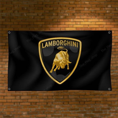Lamborghini 3x5 ft Black Banner Racing Flags Car Show Garage Man Cave Wall...