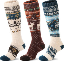 3 Pairs Merino Wool Ski Socks for Womens Mens Thermal Winter Warm Thick Knee Hig