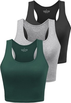 Sports Crop Tank Tops for Women Cropped Workout Tops Running Tanks hirts 3 Pack