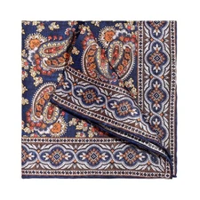 Men's 100%Silk Twill 19th Century Vintage Style Pocket Square Blue Paisley 11.8"