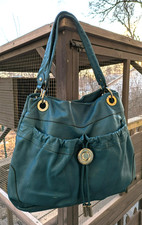 B Makowsky Blue Leather Handbag w/ Tassel, Magnetic Closure