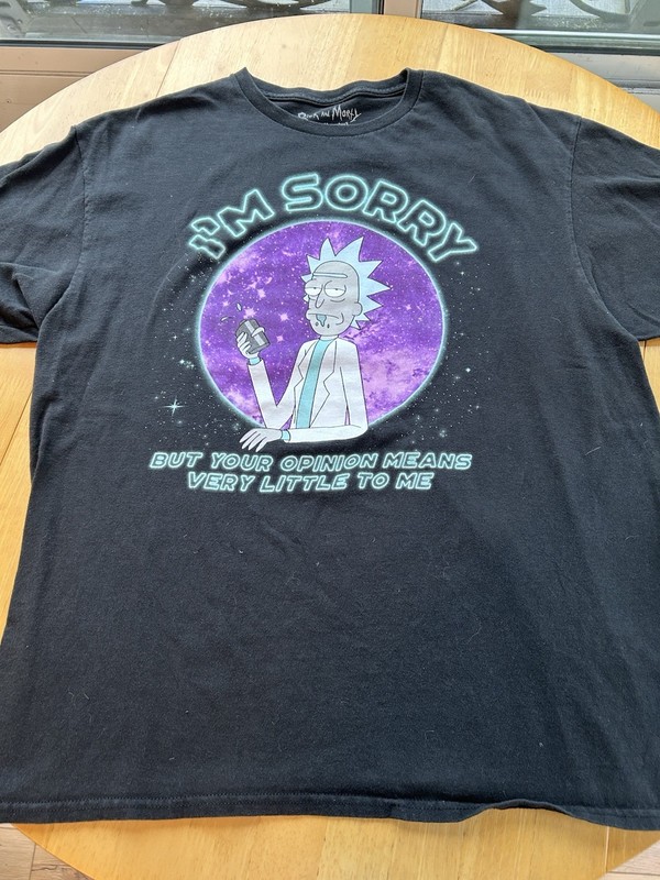 Cartoon Network Rick and Morty Black XL T-Shirt with Funny Saying. Adult Swim