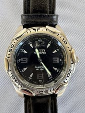 Vintage Guess Waterpro 50M Men s Watch Black Dial Leather Japan