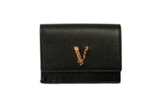 Versace Black 100% Textured Leather Gold V-Lo...
