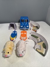 Zhu Zhu Pets Hamster And Accessory Lot: Car, Cave, Surf Boards, And Track Parts