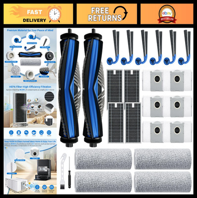 Replacement Parts for Robotic Vacuum Cleaner - 2 Roller Brushes, 4 Mops, 4 HEPA