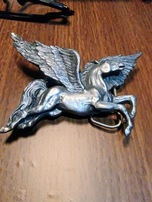 Bergamot Brass Works 1981 Vintage Flying Pegasus Belt Buckle Silver Tone Rare