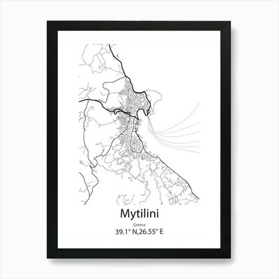Mytilini, Griechenland Minimalistische Landkarte Kunst Gerahmtes Wandbild Poster Leinwanddruck Bild