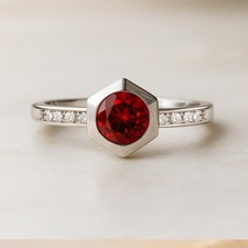 Ruby Diamond 925 Sterling Silver Bezel Hexagon Ring July Birthstone Ring 1012