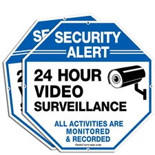 2-Pack Video Surveillance Signs, 12 x 12 Inches .040 Aluminum Security Warnin...