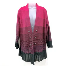 Ming Wang Cardigan Women 1X Colorblock Mature Artsy Church Open Knit Mixed Media