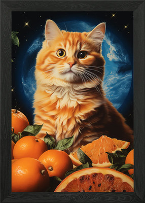 Katze und Weltraum Kunst Gerahmtes Wandbild Poster Leinwanddruck Bild