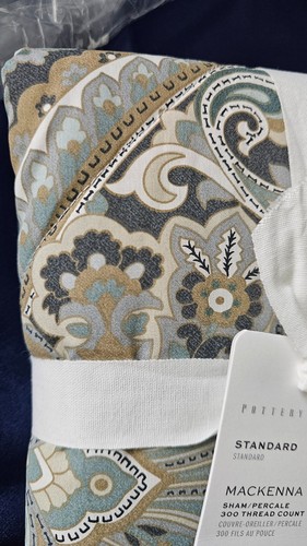 NWT Pottery Barn Standard Sham, MacKenna, Blue, Percale 300 Thread Ct., 26"x20" - Picture 8 of 8