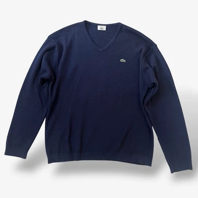 Pull Lacoste col V, épaisseur moyenne, taille L, mélange de laine, bleu... - Photo 1/4