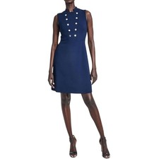 Tommy Hilfiger NWT navy blue crepe sheath dress gold buttons