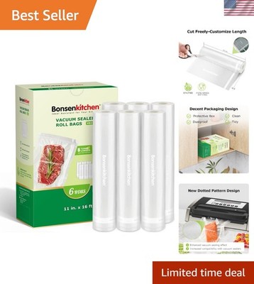 Versatile BPA-Free Vacuum Sealer Bags - 6 Rolls 11'' x 16'' Ideal for Food Storage