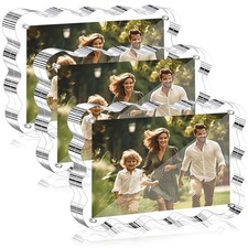 Acrylic Picture Frames, 3 Pack 4x6 Clear Scalloped Photo Frame Freestanding M...