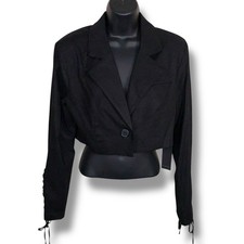 New Medium Forever 21 Black Cropped Blazer Lace Up Sleeves Goth Button Front