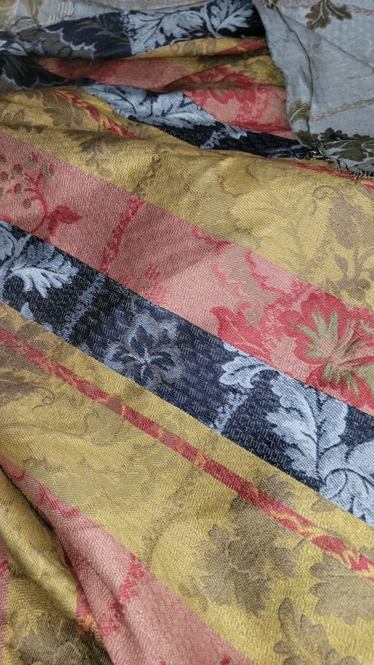 vintage upholstery fabric Blue Lampas floral 4 yards Brocade Victorian French  - Image 4 of 4