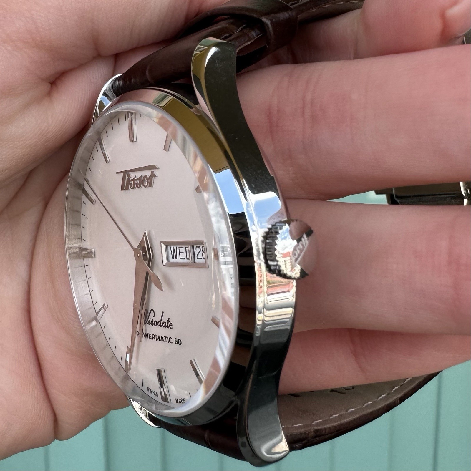 Tissot Visodate Powermatic 80 Automatic Brown Leather Stainless Steel Watch image 2