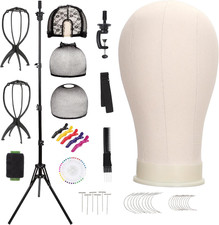 Wig Stand with Head 22 Inch Canvas Mannequin Head Set, 61'' Adjustable Tripod