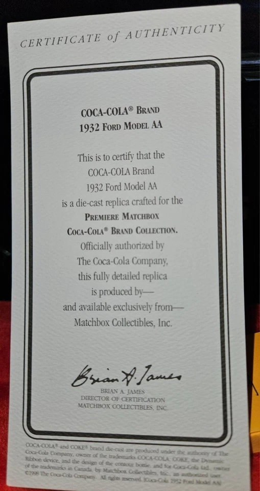COCA-COLA 1/43 SCALE MATCHBOX, MODELS OF YESTERDAY W/COA - SEE PHOTOS - Image 2 of 4