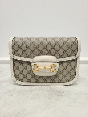 Gucci White Leather GG Supreme 1955 Horsebit Shoulder Bag 119193184