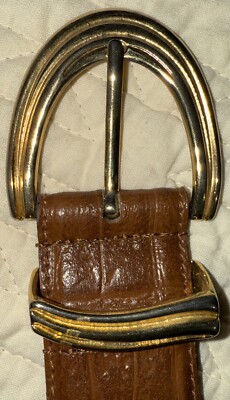 Genuine Leather Belt Medium Italy Made Crocodile Pattern Brown Gold  Statement