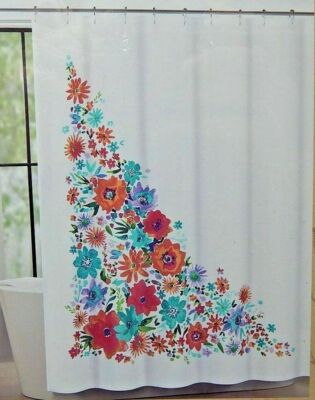 Alex And Zoe Floral Corner Fabric Shower Curtain 72 x 72 Multi-Colored ...
