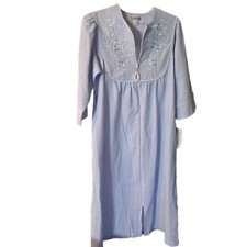 NWT MISS ELAINE House Coat Nightgown Short Sleeve Zip Front Robe Blue Size Small
