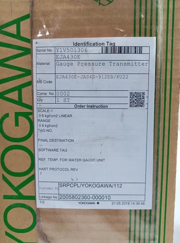 YOKOGAWA EJA430E GAUGE PRESSURE TRANSMITTER EJA430E-JAS4G-912EB/KU22 NEW - 第 15/16 張圖片